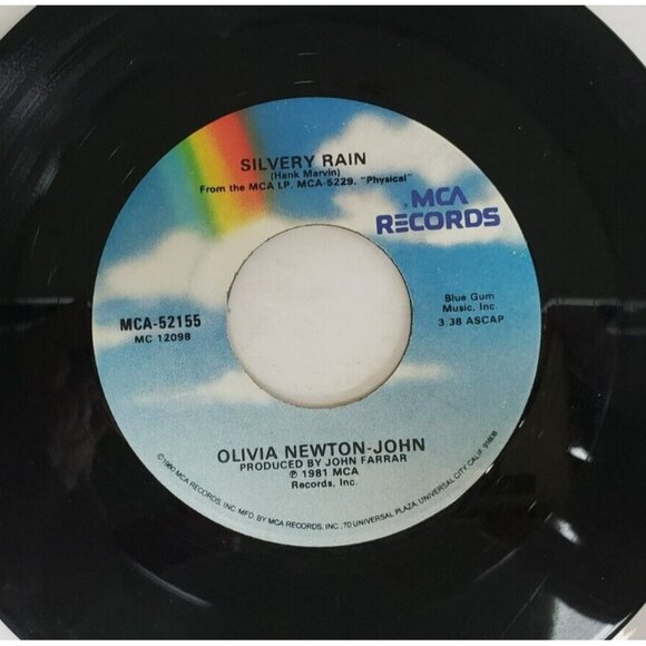 Record 45 RPM Vinyl Olivia Newton John- Silvery Rain/ Tied Up VINTAGE 1982 - Picture 3 of 4